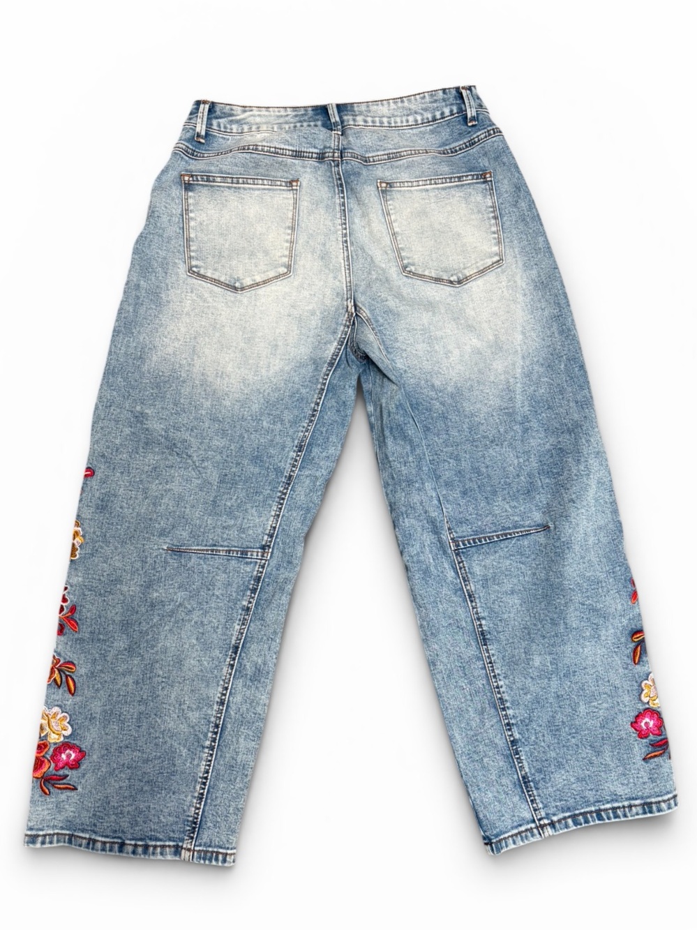 Flamingals Embroidered Floral Straight wide- Leg Jeans - Picture 2 of 3